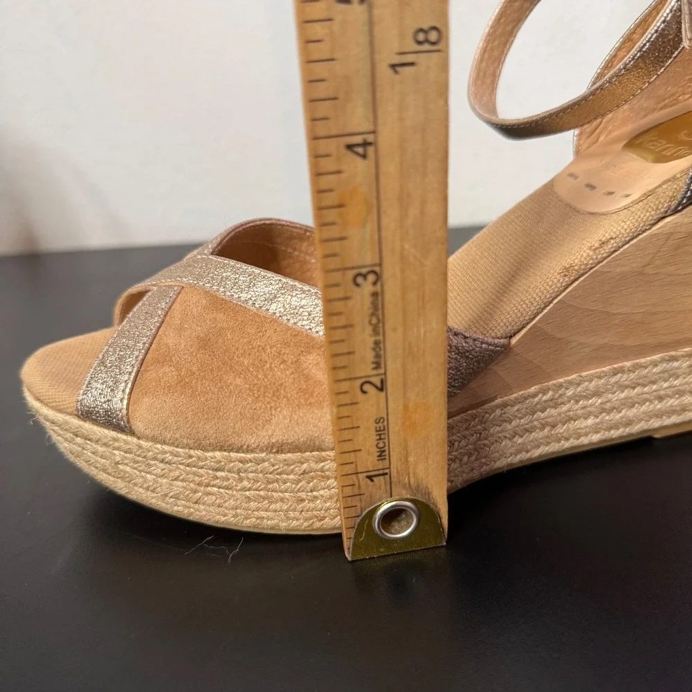 Kanna Spain Suede Leather Metallic Espadrille Wedge Sandals 38 US 8 Platform